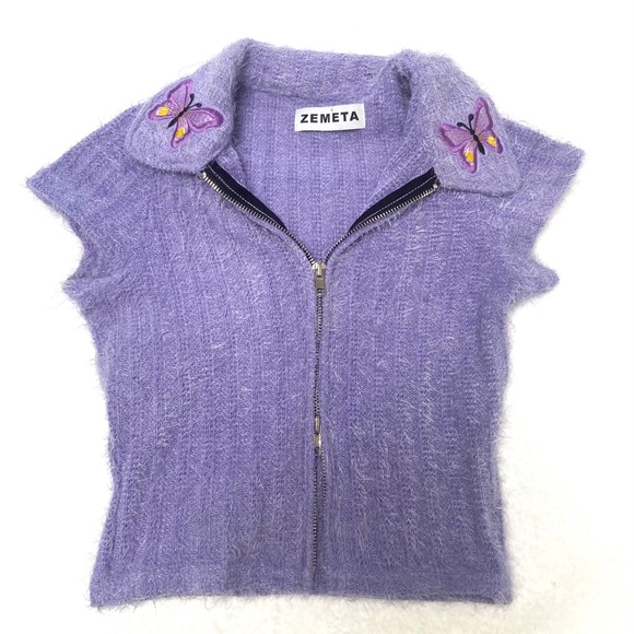 zemeta Tops - Dip up cropped, short sleeved cardigan